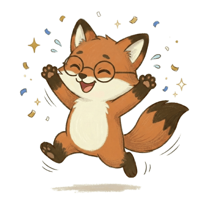 Tales the Fox celebrating